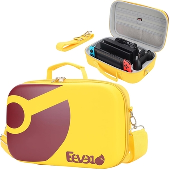Pokemon Eevee Carrying Travel Case for Nintendo Switch/For Switch OLED Model, Portable Storage All Protective Hard Shell Messenger Bag with Strap for Switch Console Pro Controller&Accessories,Yellow