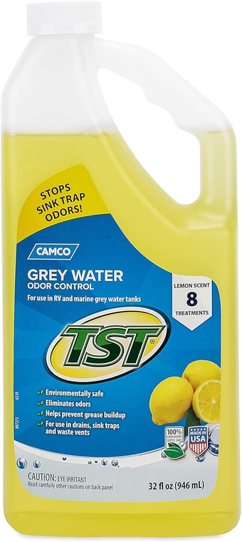 TST Camper / RV Grey Water Odor Control - Features Septic Safe Biodegradable Formula - Removes Grease Build-Up in Black Water Tank, Sink & Shower Drains - Fresh Lemon Scent, 32-oz Bottle (40252)