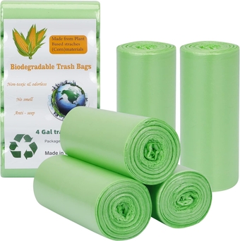 Trash Bag, 4 Gallon 120 Count Garbage Bag Compostable 1.2 Mil Thickness Trash Bags Wastebasket Bin Liners for Home Bathroom Bedroom Kitchen Office (5 Rolls) Green
