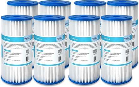 20+50 Micron Pleated Water Filter Home 10"x4.5" Whole House Heavy Duty Sediment Replacement Cartridge Compatible with ECP10-1,ECP20-BB,R50-BBSA,FXHSC（8 Pack）