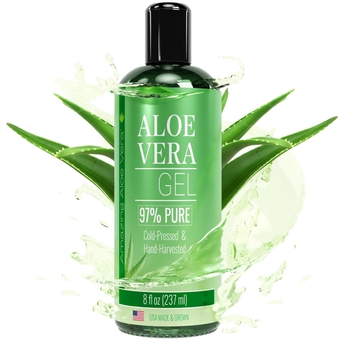 Amazing Aloe Vera Gel 100% Pure for Sunburn Relief, Skin, Face & Hair Care | 97% Aloe Vera Juice | Simple Formula with 5 Ingredients, Cold Pressed Extraction & Hand Harvested - 8 oz - USA Grown & Made