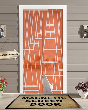 Orange Geometric Magnetic Screen Door for Sliding/Single/French Doors, Self Sealing Magnets Patio Door Screen Heavy Duty Mesh Curtain, Modern Abstract Minimalist Art