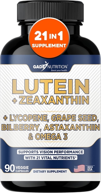 Lutein and Zeaxanthin Supplements - Eye Health Vitamins - Astaxanthin, Omega 3, Resveratrol, Bilberry, Lycopene, Quercetin, Ginkgo Biloba, Vitamin D - Advanced Eye Support & Health Vision Formula