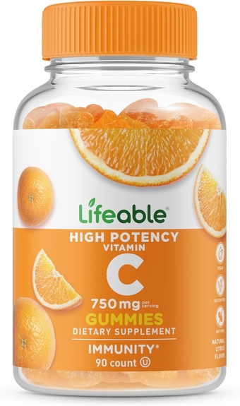Vitamin C - Great Tasting Natural Flavor Gummy Supplement - Vegetarian GMO-Free Chewable Vitamins - for Immune Support - 90 Gummies (750 mg)