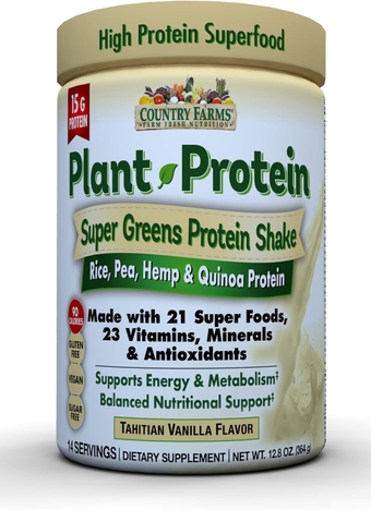 Super Greens Plant Protein Supplement, Made with 21 Super Foods, 23 Vitamins, Minerals & Antioxidants, Supports Energy & Metabolism, Vanilla Flavor, 14 Servings