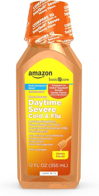 Daytime Honey Flavor Severe Cold and Flu Relief, Liquid Medicine, 12 Fl Oz (Pack of 1)