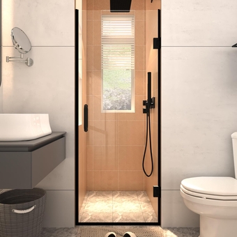 Frameless Glass Shower Door,28" W x 72 "H Black Hinged Shower Door,5/16 in Thick Clear Tempered Glass Shower Door,Black Finish,Shower Doors Can Be Installed Left or Right