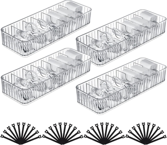 4 Pcs Cable Storage Boxes Organizers Cord Charger Storage Organizer Box Case Cord Organizer Box Charging Cord Organizer Clear Plastic Cord Management Holder with 40 Cable Ties