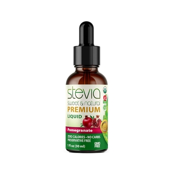 Pomegranate Premium Quality Stevia Drops | Organic Liquid Stevia | Best Sugar Substitute | 100% Pure Extract | All Naturally Sweet | Non-Bitter, 0 Calorie, NON-GMO, Diabetic & Keto Friendly (1oz)