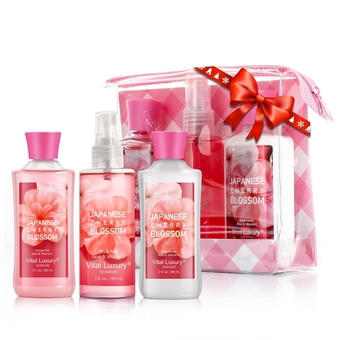 Bath & Body Care Travel Set - Home Spa Set with Body Lotion, Shower Gel and Fragrance Mist, Valentines Day Gifts for Her and Him(Japanese Cherry Blossom)