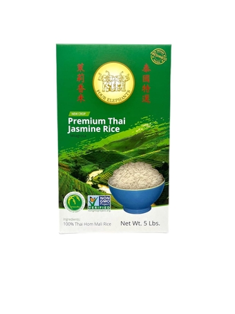 Premium Thai Hom Mali Champion Jasmine Rice Certified Non-GMO 5 lbs With Cooking Instructions Packaging