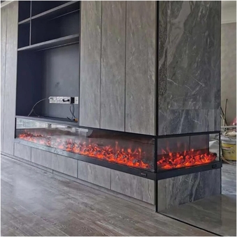 Fireplace Stove Corner Fireplace L-shaped in Wall Recessed Electric Fireplace Decorative Electric Fireplace with Realistic Flame Log Hearth and Remote Control, Large Size，Black Electric Fireplace