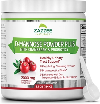 D-Mannose Powder Plus, 2000 mg, 67 Servings, Potent & Fast-Acting, Plus 5 Billion CFU Probiotics and Pure Cranberry Juice Extract, Free Scoop, 6.5 Oz, Vegan, Gluten-Free, Non-GMO, All-Natural