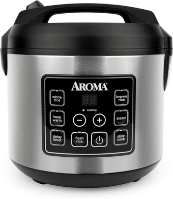 20 Cup Cooked (10 cup uncooked) Digital Rice Cooker, Slow Cooker, Food Steamer, SS Exterior (ARC-150SB),Black