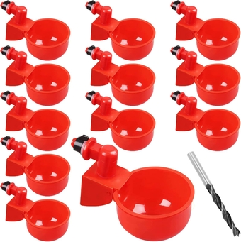 12 Pack Chicken Waterer Cups, Automatic Chicken Water Feeder Kit 3/8 Inch Thread Automatic Filling Waterer Poultry Drinking Bowl Suitable for Ducks, Geese, Turkeys, and Bunny Rabbit