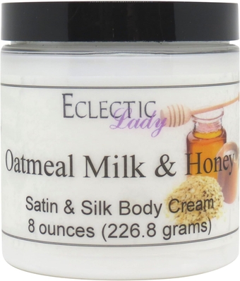 Oatmeal Milk And Honey Satin and Silk Cream, Body Cream, Body Lotion, 8 oz - Shea Butter, Aloe, Silk Amino Acids, Vitamin E, Phthalate-Free, Handcrafted in USA - Perfect For Women