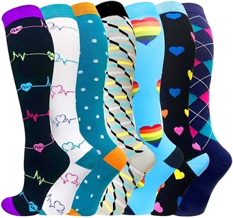 Compression Running Socks 20-30mmHg for Men & Women–7 Pairs Best Compression Socks for Flying Runners Medical,Running,Travel,Varicose Veins, Swelling, Circulation