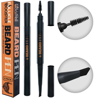 Beard Pen Filler for Men - Barber Styling Grooming Pencil with Brush - Waterproof Proof and Sweat Proof - Cover Beard and Scalp Patches - Jet Black 2 Pack