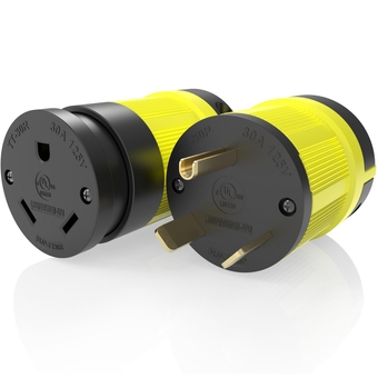 NEMA TT-30R, 30 Amp, 125 Volt, Straight Blade Female RV Trailer Plug Connector, Black/Yellow Industrial Grade, Grounding 3750 Watts Generator TT30 (TT30R+TT30P Combo YLW)