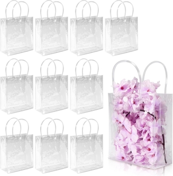 Clear Pvc Gift Bags With Handles 10 Pvc Party Favor Bags Transparent Party Favour Plastic Gift Bags 5.9X6.29 Inches Clear Mini Tote Goodie Bag Bulk Pvc Plastic Bags With Handles For Gifts