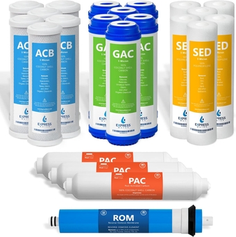 Express Water – 3 Year Reverse Osmosis System Replacement Filter Set – 22 Filters with 50 GPD RO Membrane, Carbon GAC, ACB, PAC Filters, Sediment SED Filters – 10 inch Size Water Filters