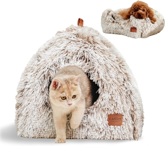 Cat Bed, Cat Cave for Indoor Cats, Ultra Soft Cat Dome, Self-Warming 2 in 1 Foldable Pet Cat House with Washable Cushioned Pillow Calming Fluffy Dog Beds for Small Dogs with Anti-Slip Bottom