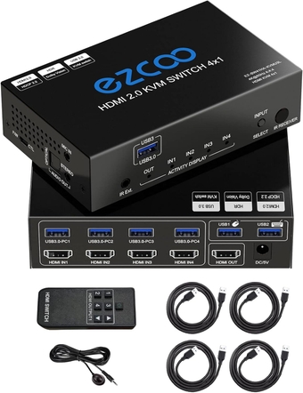 USB 3.0 KVM Switch HDMI 4 Computer 1 Monitor 4K 60Hz SPDIF L/R Extractor- USB Switch for Keyboard Mouse Printer Mac Windows 4 Port HDMI Switch 4x1 1080p 120Hz 144Hz HDCP Pass, IR Remote Ext. Mic