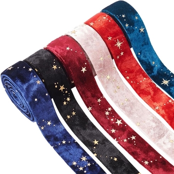 13 Yard 6 Colors Velvet Ribbons with Stars, 1 inch Wide Double Faced Velvet Ribbon for Hair Bows, Wedding Christmas Gift Wrapping Wreaths and Craft