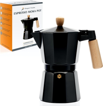 Italian Coffee Maker - Espresso Moka Pot For Classical Taste Greca Coffee Enthusiast - Quality Espresso Maker Stove Top - Black Mocha Pot Real Wood Handle - Cuban Coffee Maker