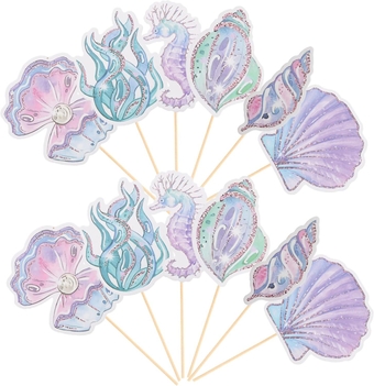 12pcs Mermaid Cake Insert Ocean Party Appetizer Picks Under The Sea Cake Decor Cake Decorations Mermaid Theme Birthday Decorations Ocean Cake Topper Miss Animal Wood Filler