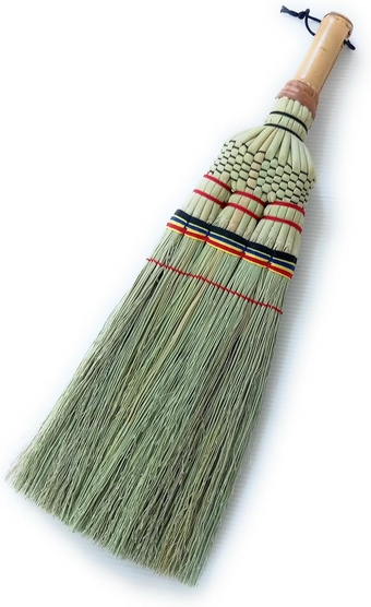 16-inch Sorghum Broom with Wooden Handle - Natural Bristles - Farmhouse Decor