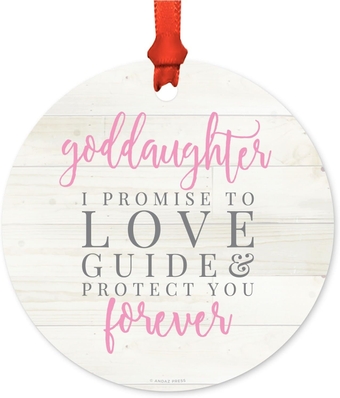 Family Metal Christmas Ornament, Goddaughter in My Heart Forever, 1-Pack, Includes Ribbon and Gift Bag, Baptism Communion Baby 1st Birthday Godparents Gift