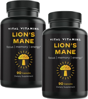 Lion's Mane Mushroom Capsules (2 Pack) - Nootropic Brain Booster - Focus & Memory Improvement - Promotes Mental Clarity - Superfood Supplement with Cordyceps, Reishi, Chaga & Maitake