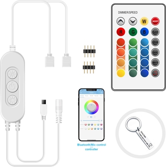Mic Control Music Sync Controller.24Keys IR Remote Control,for LED Controller Replacement,Mobile APP can Control,for 5V-12V RGB 3528 2835 5050 LED Strip Lights.2-Port Outputs