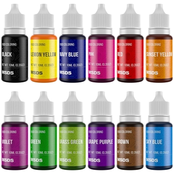 Food Coloring 12 Color x10 ml Food Grade Vibrant Liquid Food Color Dye Flavorless Vegan-free Icing Colors for Baking, Icing, Cake Decorating, Macaron, Frosting, Fondant, Cookie, Slime (12 Colors (0.35 Fl Oz/Bottles))