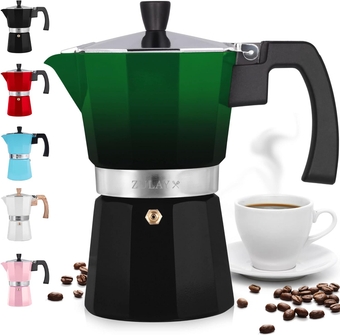 Classic Stovetop Espresso Maker for Great Flavored Strong Espresso, Classic Italian Style 3 Espresso Cup Moka Pot, Makes Delicious Coffee, Easy to Operate & Quick Cleanup Pot (Green/Black)