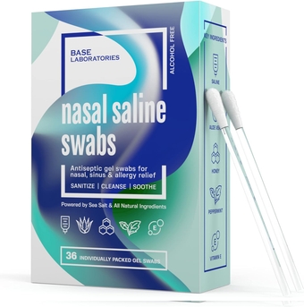 Saline Nasal Gel Swabs | Sanitize - Cleanse - Soothe Your Nasal Passages | Neutralize The Germs - for Dry & Irritated Noses - Allergy & Sinus Relief - Nasal Spray Rinse | 36PC