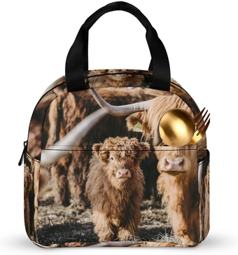 Highland Cattle Calf Cow Lunch Bag Box Insulated Large for Adults Men Women,Herd Animal Lunch Tote Bags Reusable Leak Proof Thermal Cooler Handbags for Work Office Travel Picnic