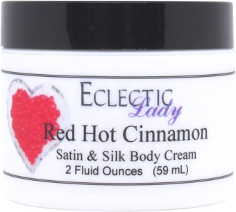 Red Hot Cinnamon Satin and Silk Cream, Body Cream, Body Lotion, 2 oz - Shea Butter, Aloe, Silk Amino Acids, Vitamin E, Phthalate-Free, Handcrafted in USA - Perfect For Women