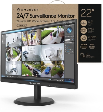 24/7 Surveillance Video Monitor Screen, 22 inch PC Computer NVR/DVR Monitor, 1080p FHD 60Hz with HDMI VGA, Micro Bezel Design, W-LED for Home Office, Monitor, Built-in Dual Speakers, AM-LM22