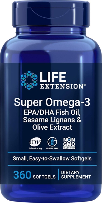 Super Omega-3 360 Softgels, Easy to Swallow, EPA/DHA Omega3 Fish Oil, Sesame Lignans & Olive Extract