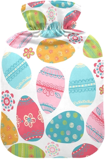 Easter Colored Eggs Hot Water Bottle with Cover Hot Water Bottles for Pain Relief Water Heating Pad Heating Bottles for Sore Muscles Injuries, 2L