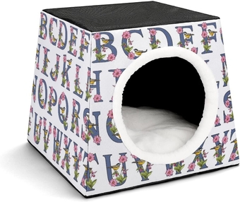 Printed Pet House for Cats or Small Dogs Indoor Cat Bed Sofa Outdoor Cat Cube Condo Floral Letter Design