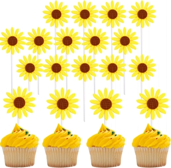 Sunflower Cupcake Toppers,30 Pcs Sunflower Cake Topper Kit for Sunflower Birthday Party Decorations Supplies