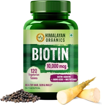 Himalayan Organics Biotin 10000mcg | with Keratin, Amino Acids & Multivitamin for Healthy Hair, Skin & Nails | Veg Tablet