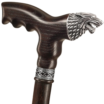 Handmade Walking Cane for Men and Women - Direwolf - Fashionable Wolf Head Cane - Stylish Wood Walking Stick