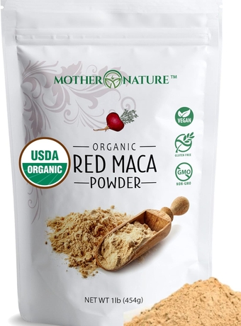 USDA Organic Red Maca Root Powder, Raw, Vegan, Hormone Regulation, Great Pre-Workout, Muscle Mass Gain, Non-GMO (1lb)
