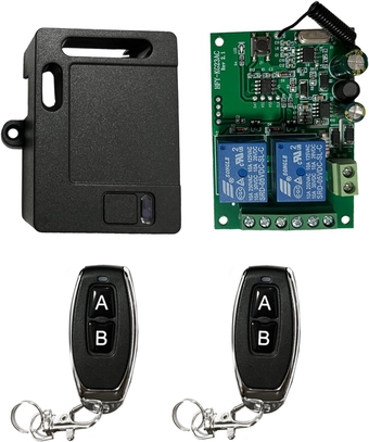 433mhz Remote, AC 110V Garage Door Receiver, 2-Channel 433MHz Receiver with 2 pcs Transmitters for Garage Door Openers Electric Curtain Motor Light DIY Radio Control Switch