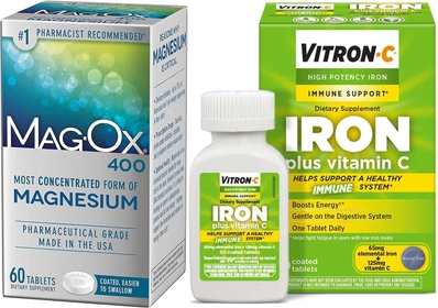 High Potency Iron Supplement, Immunt Support 60ct and Mag-Ox 400 Magnesium Mineral Supplement 60ct