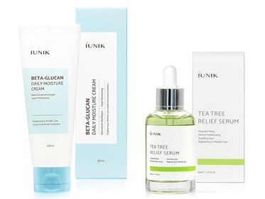 Beta Glucan Daily Moisture Cream 2.02 Fl Oz - Skin Relief Intense Moisture Care Repair Cream + Tea tree Relief Natural Facial Serum 1.71 Fl Oz, Acne Treatment Serum